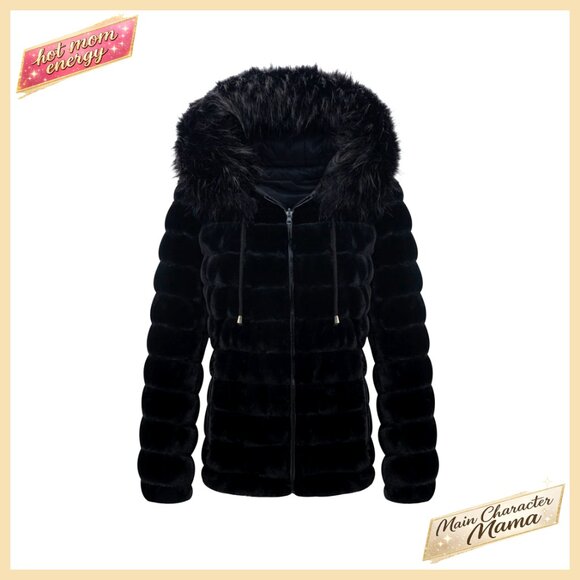 Reversible Faux Fur Puffer Coat with Hood Double-Sided Winter Jacket